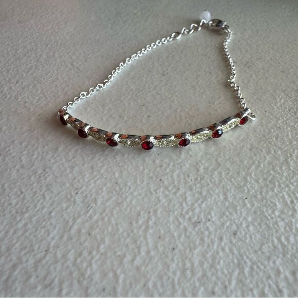 Jewelry Bundle – Gold Crystal Hoop Earrings & Red Gemstone Accent Bracelets - Picture 8 of 10